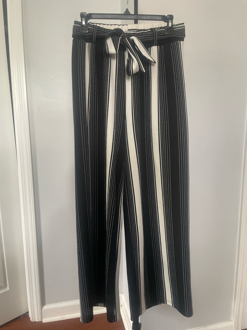Sweet Rain Black & White Vertical Stripe Wide-Leg Pants with Tie Waist
